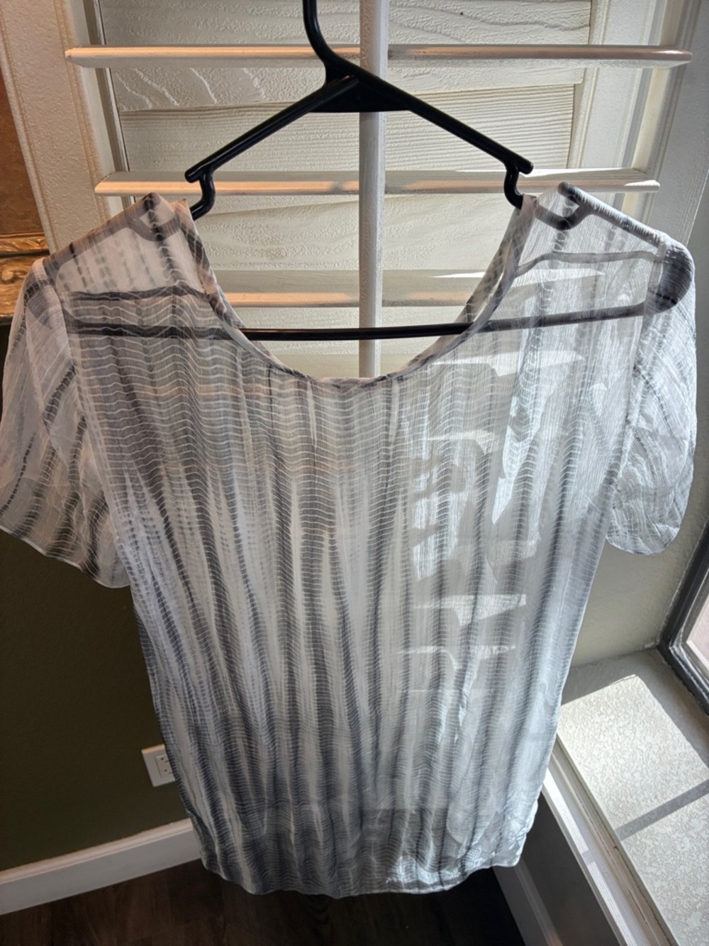 Eileen Fisher White Sheer Striped High-Low Tunic - Picture 9 of 10